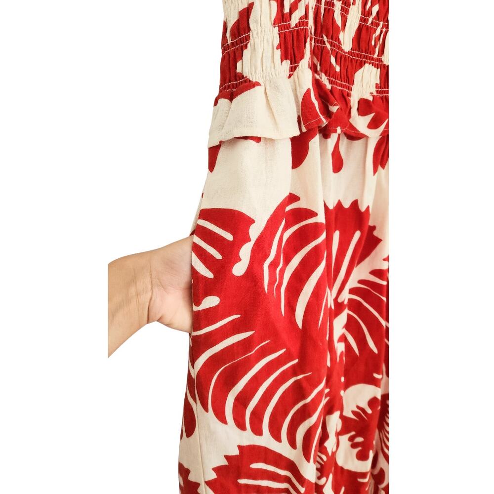 SEA‎ NY Maxi Dress Henrietta Ruby Red White Floral Smocked Bow Cutout Back Sz M - Picture 7 of 11